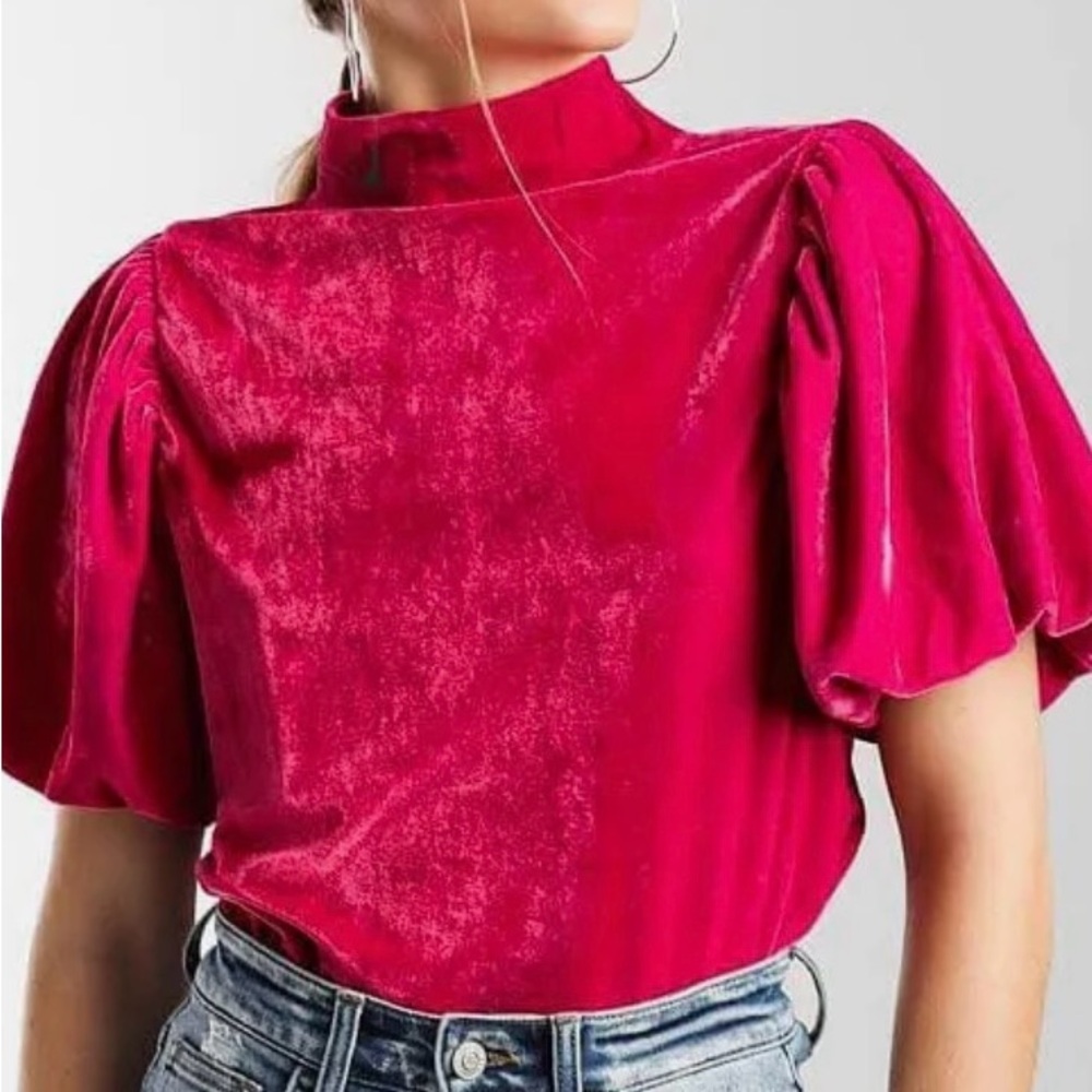 Free people Elegant pink puff Velvet Women's Top